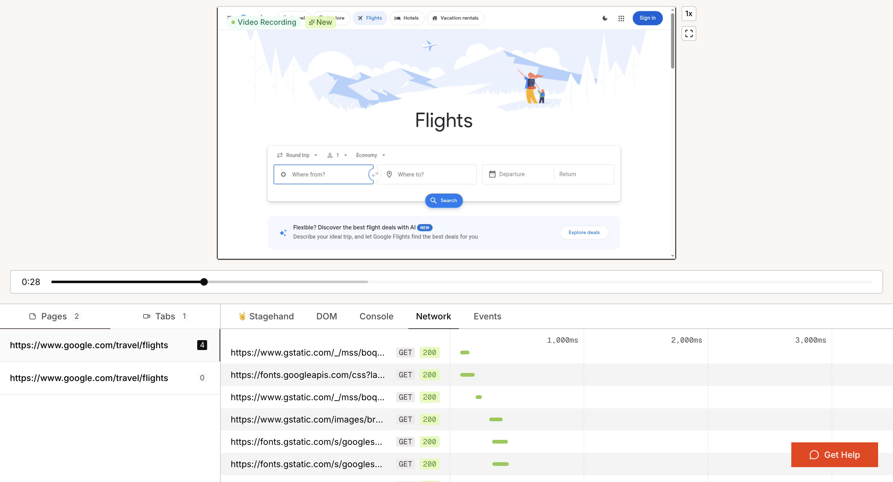 Browserbase Session Inspector with Network tab open