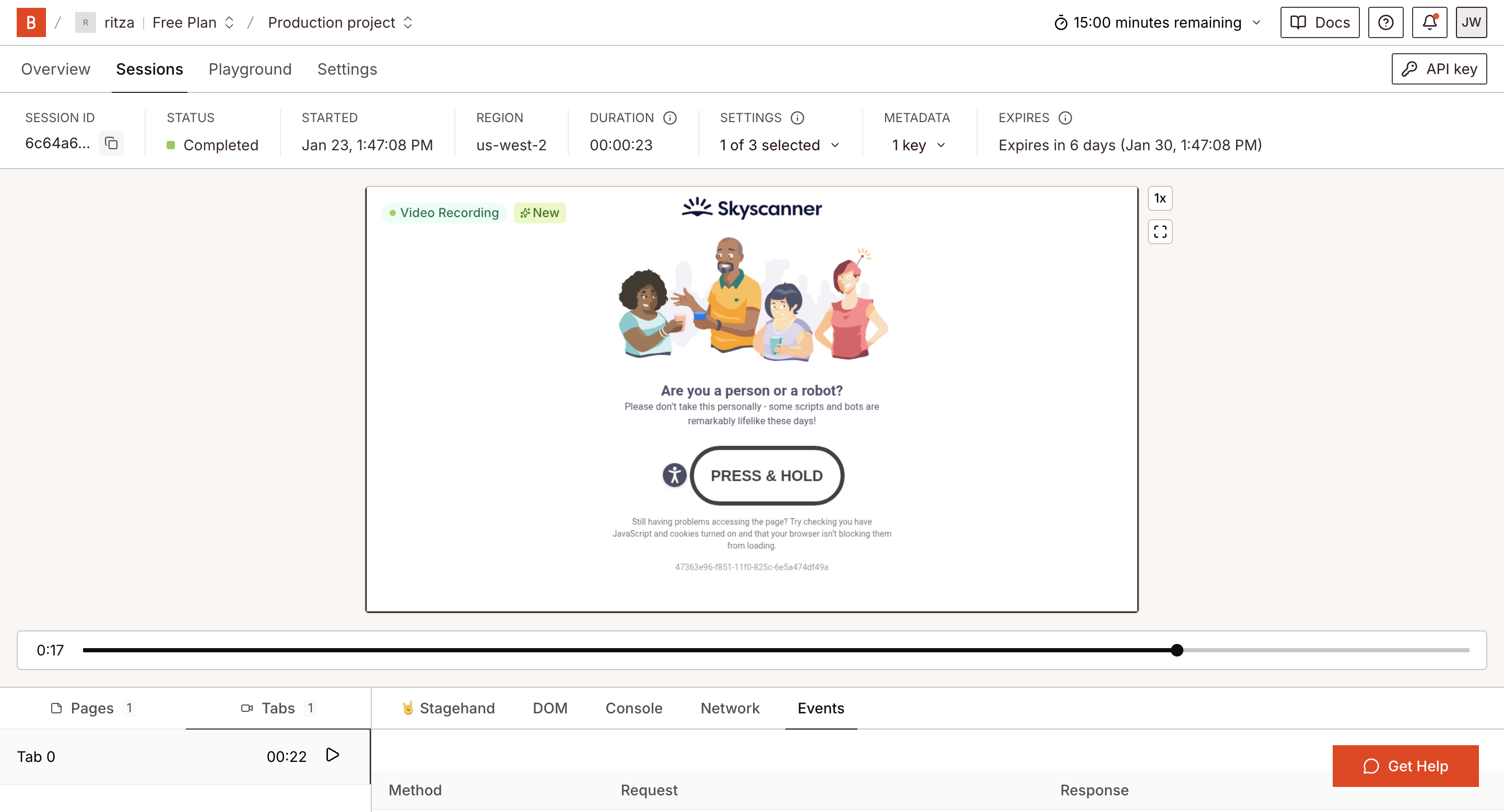 Skyscanner bot detection screen