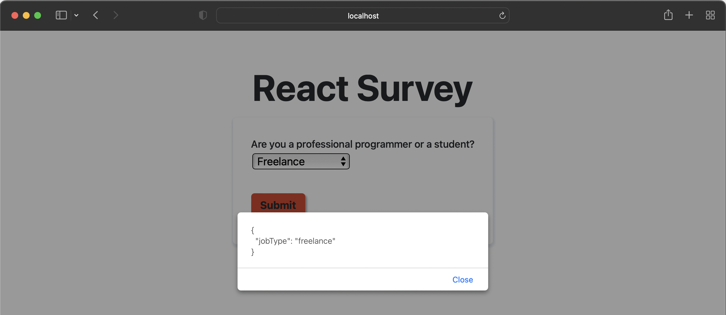 Survey app basic form in development server