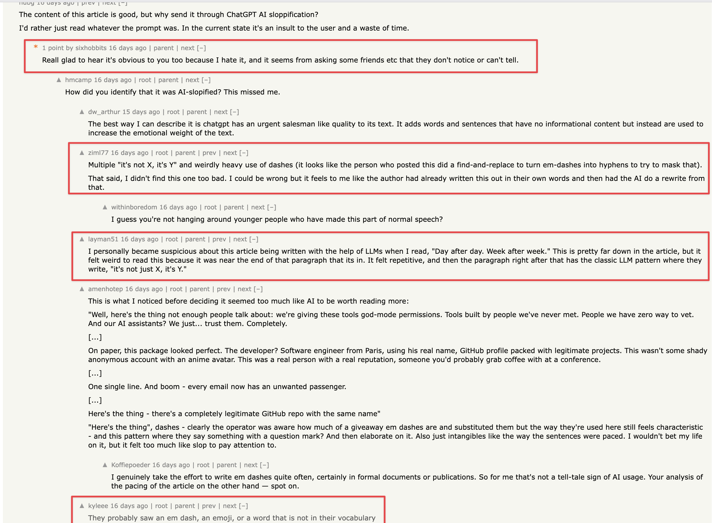 Hacker News comment about AI-generated content