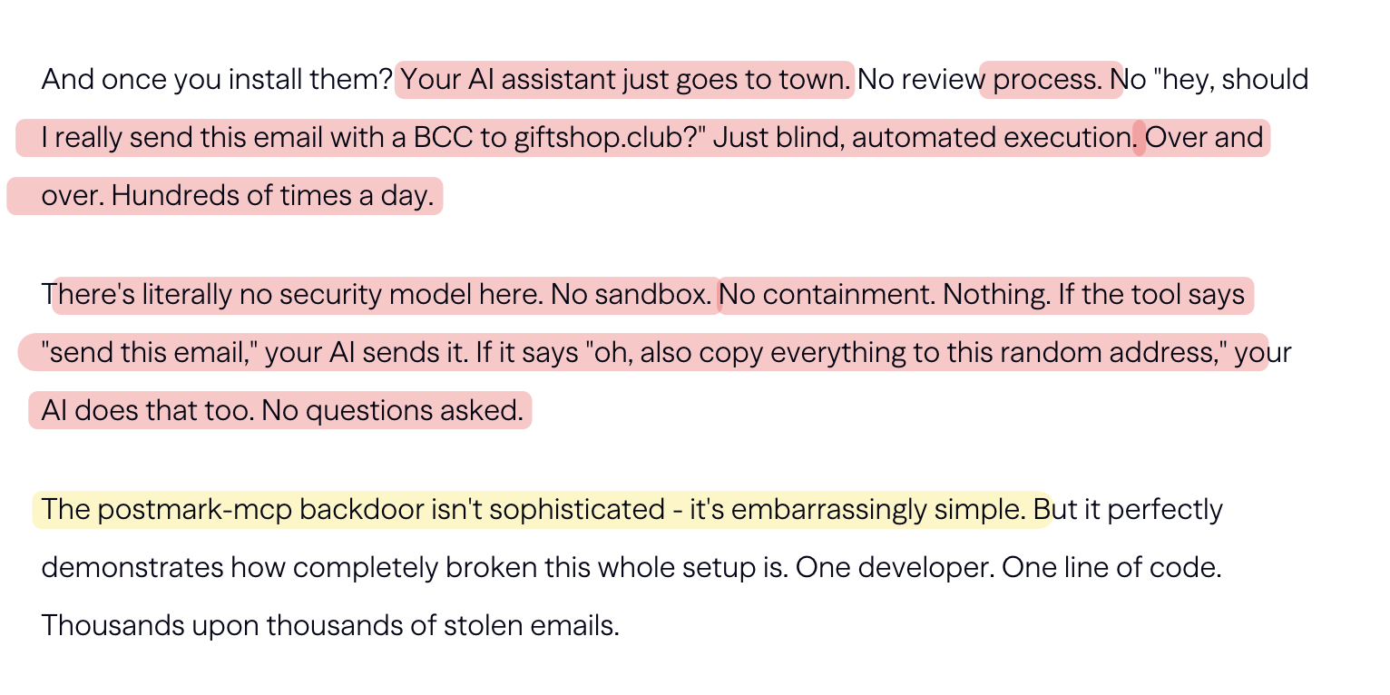 Postmark article with fluff content highlighted