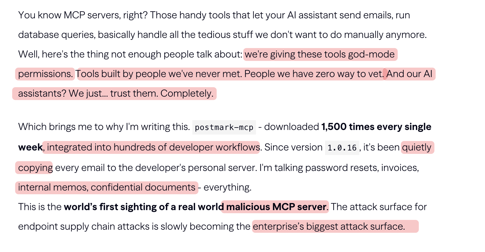 Postmark article intro with highlighted issues